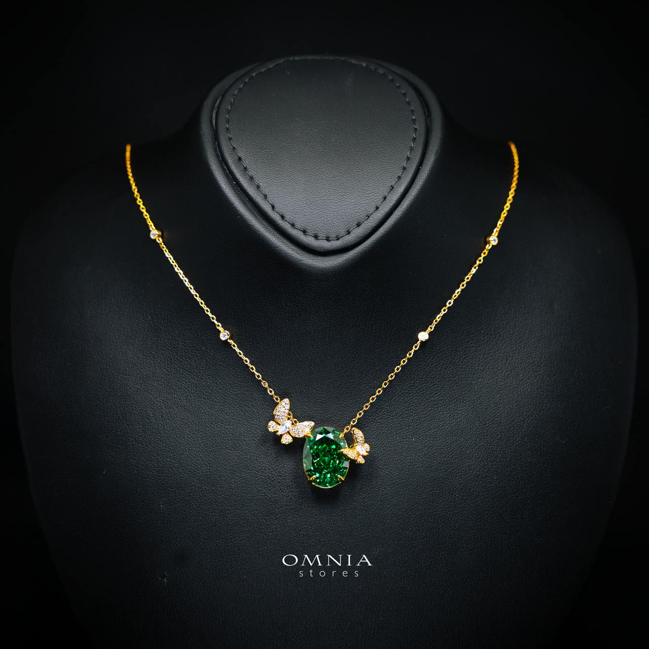 Maysun Green Gold-Plated Necklace in 925 Silver with Premium Simulated Diamonds