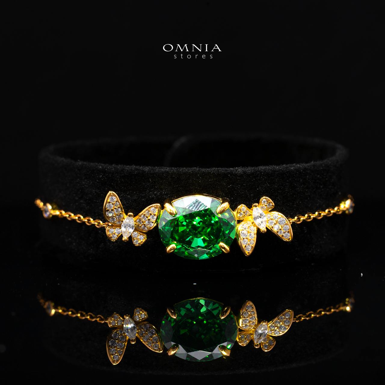 Maysun Green Gold-Plated Bracelet in 925 Silver with Premium Simulated Diamonds