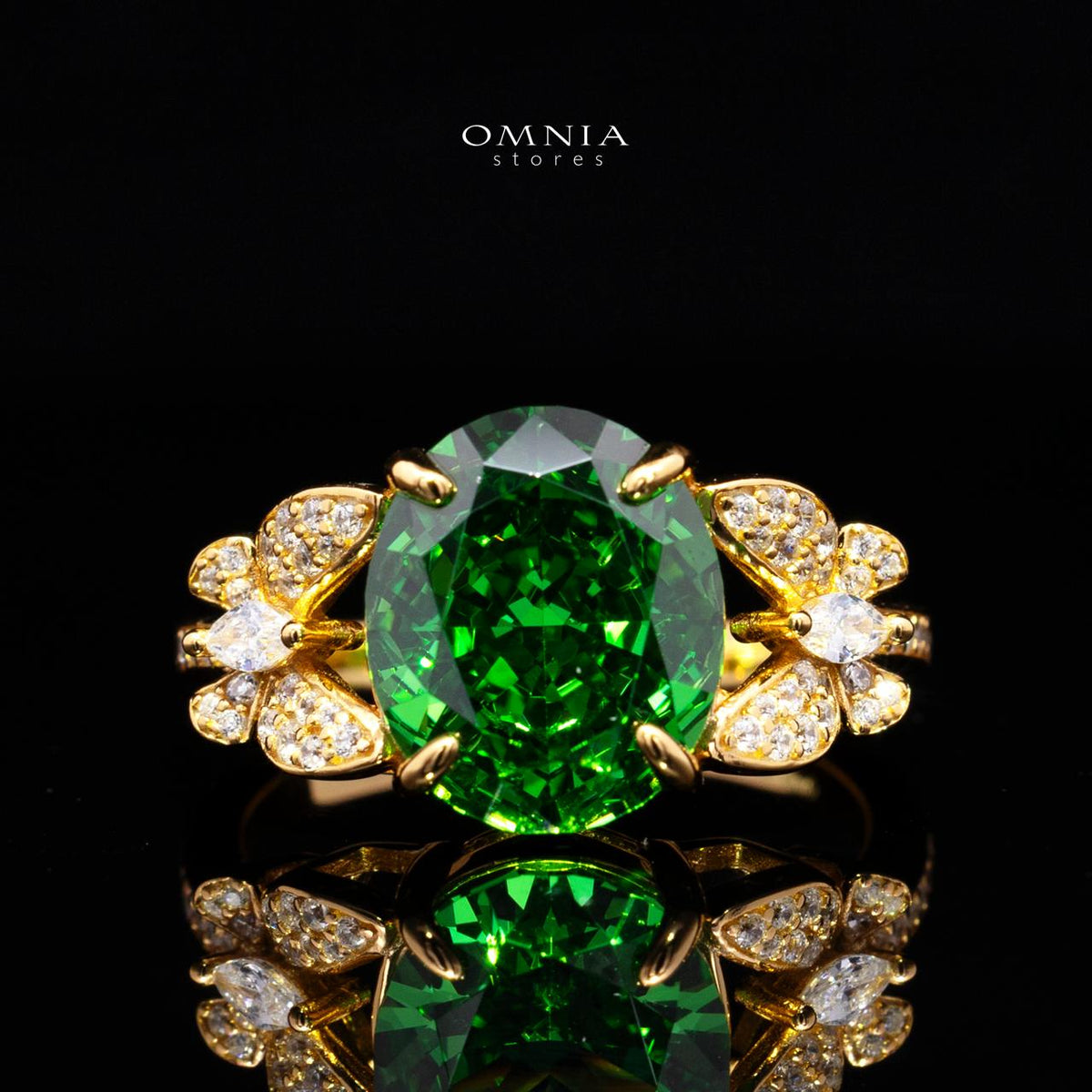 Maysun Green Gold-Plated Ring in 925 Silver with Premium Simulated Diamonds