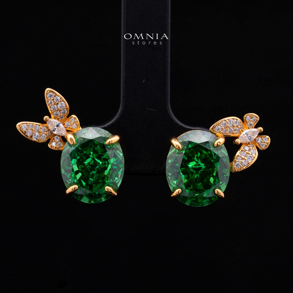 Maysun Green Gold-Plated 925 Silver Earrings with Premium Simulated Diamonds