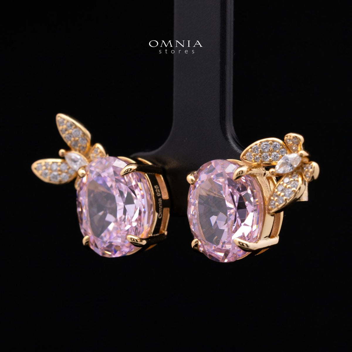 Maysun Pink Gold-Plated 925 Silver Earrings with Premium Simulated Diamonds