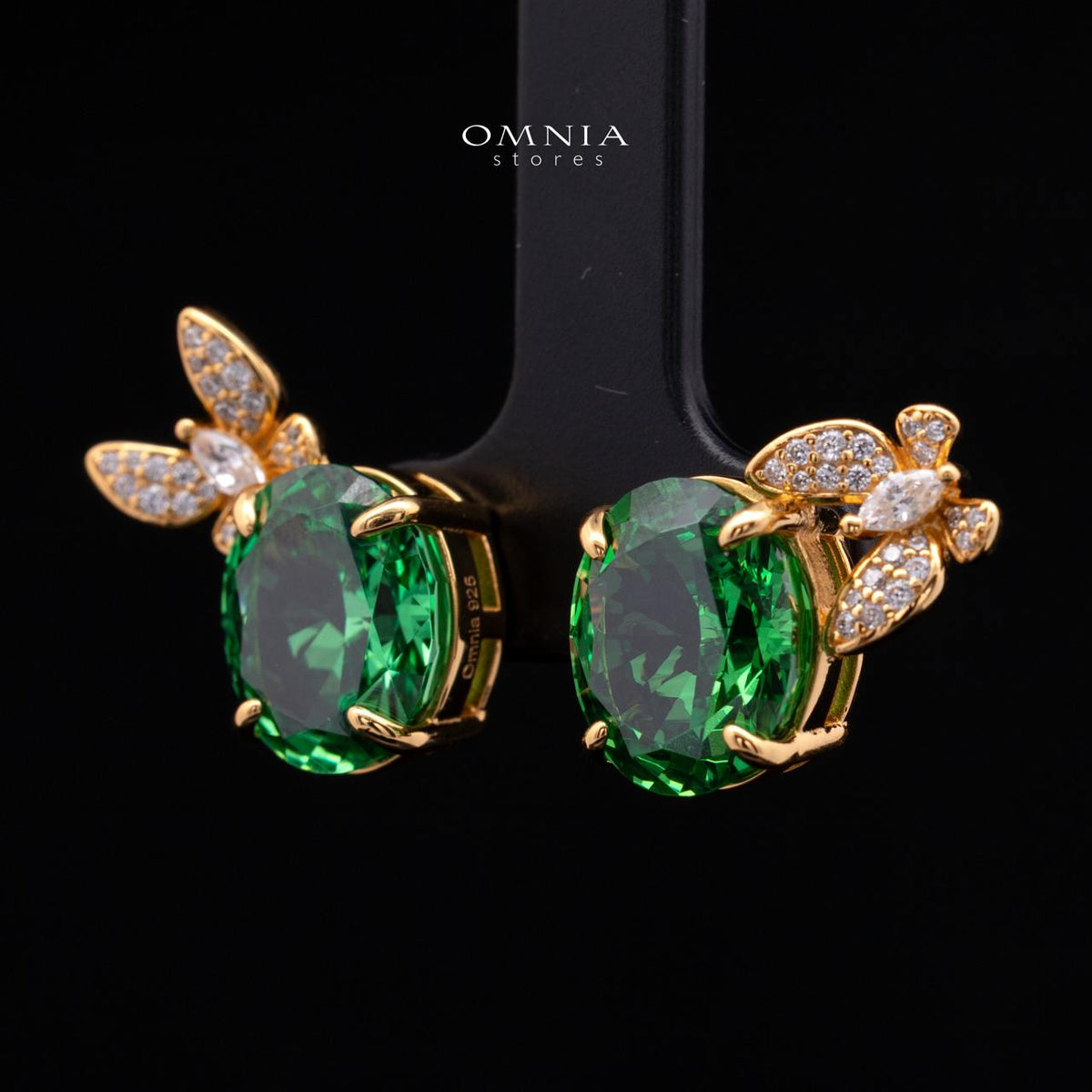 Maysun Green Gold-Plated 925 Silver Earrings with Premium Simulated Diamonds