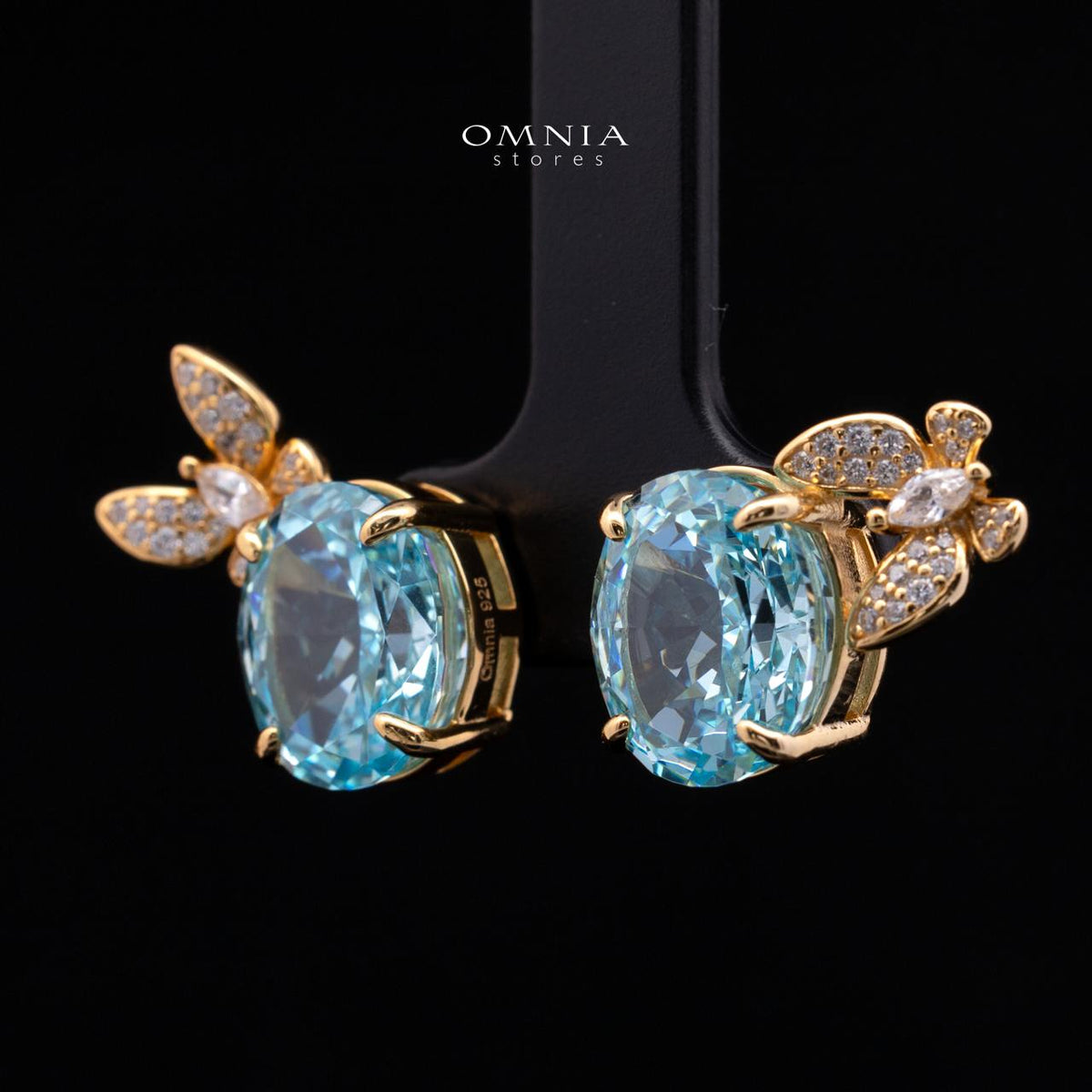 Maysun Baby Blue Gold-Plated 925 Silver Earrings with Premium Simulated Diamonds