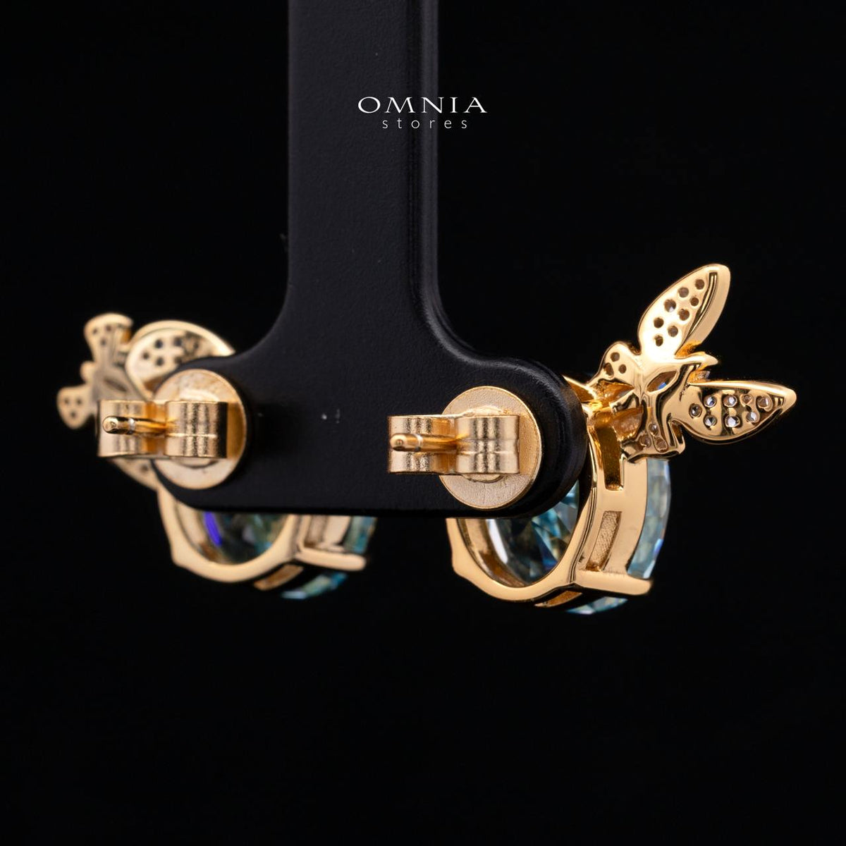 Maysun Baby Blue Gold-Plated 925 Silver Earrings with Premium Simulated Diamonds