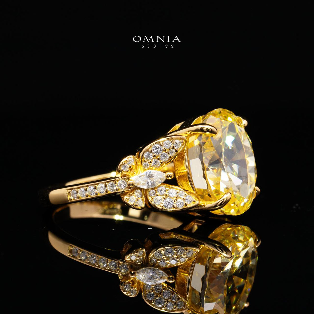 Maysun Yellow Gold-Plated Ring in 925 Silver with Premium Simulated Diamonds
