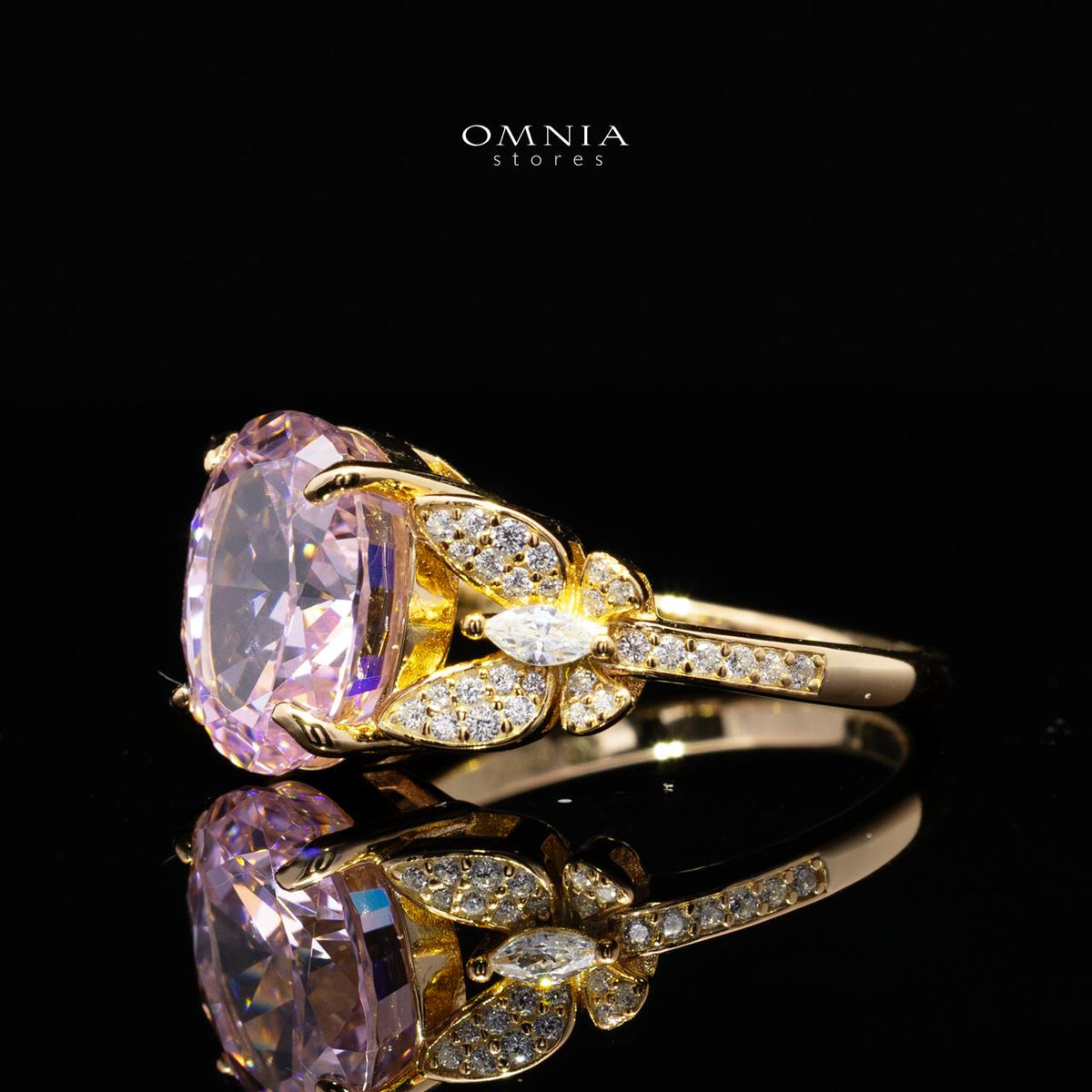 Maysun Pink Gold-Plated Ring in 925 Silver with Premium Simulated Diamonds