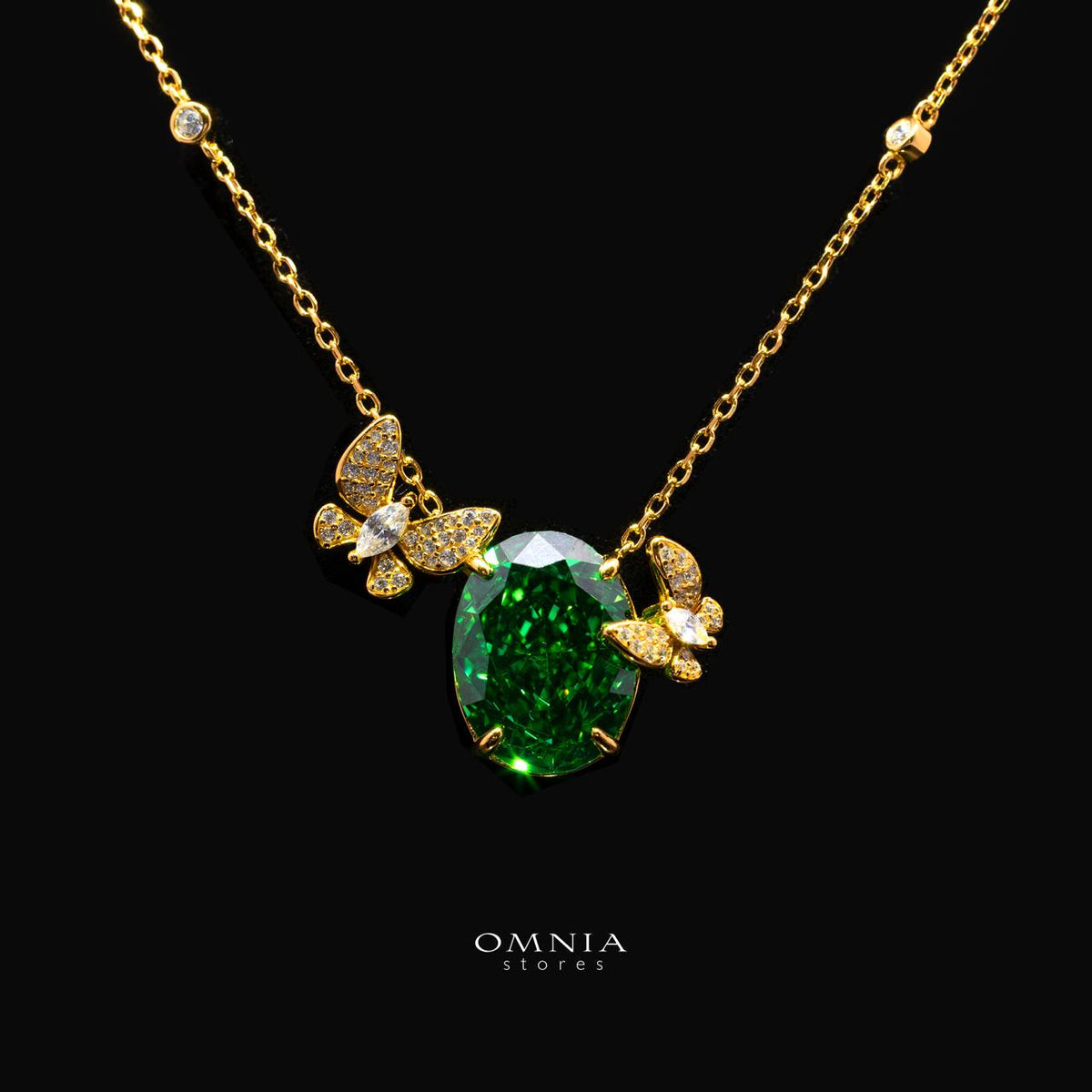Maysun Green Gold-Plated Necklace in 925 Silver with Premium Simulated Diamonds
