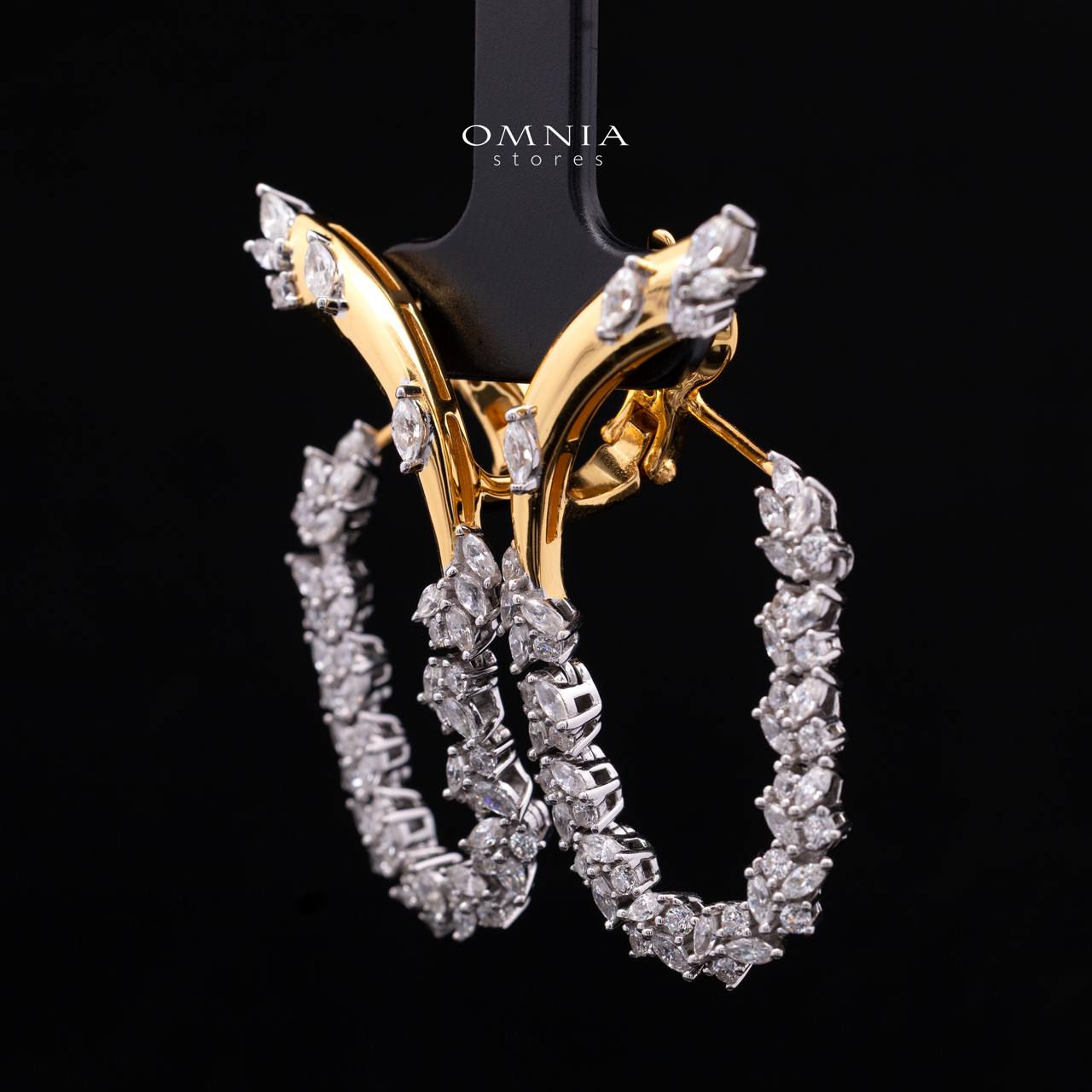 Julienne Golden Floral Hoop Clip-On Earrings in 925 Silver with Premium Simulated Diamonds