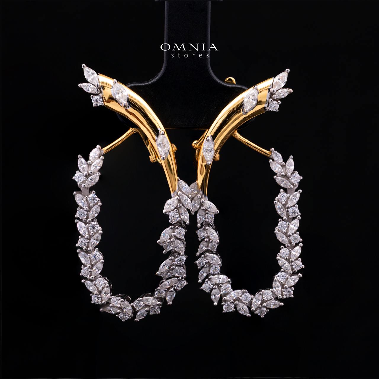 Julienne Golden Floral Hoop Clip-On Earrings in 925 Silver with Premium Simulated Diamonds