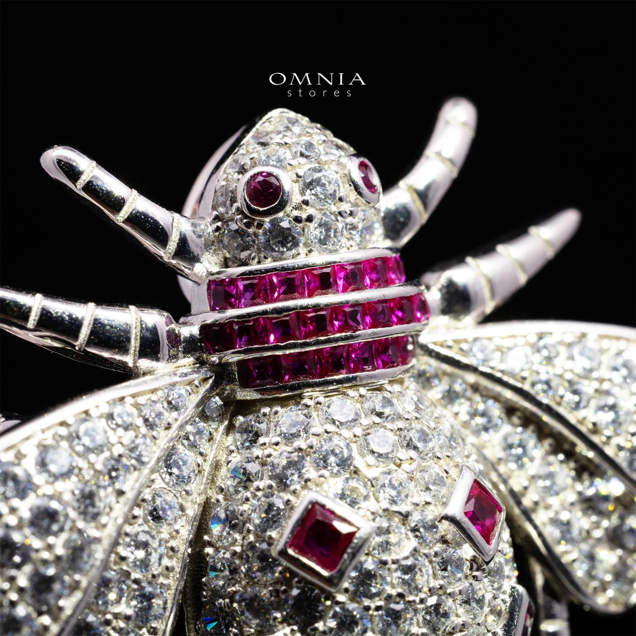 Sabrine Queen Bee Brooch – Premium Ruby Red & White Simulated Diamonds in 925 Sterling Silver
