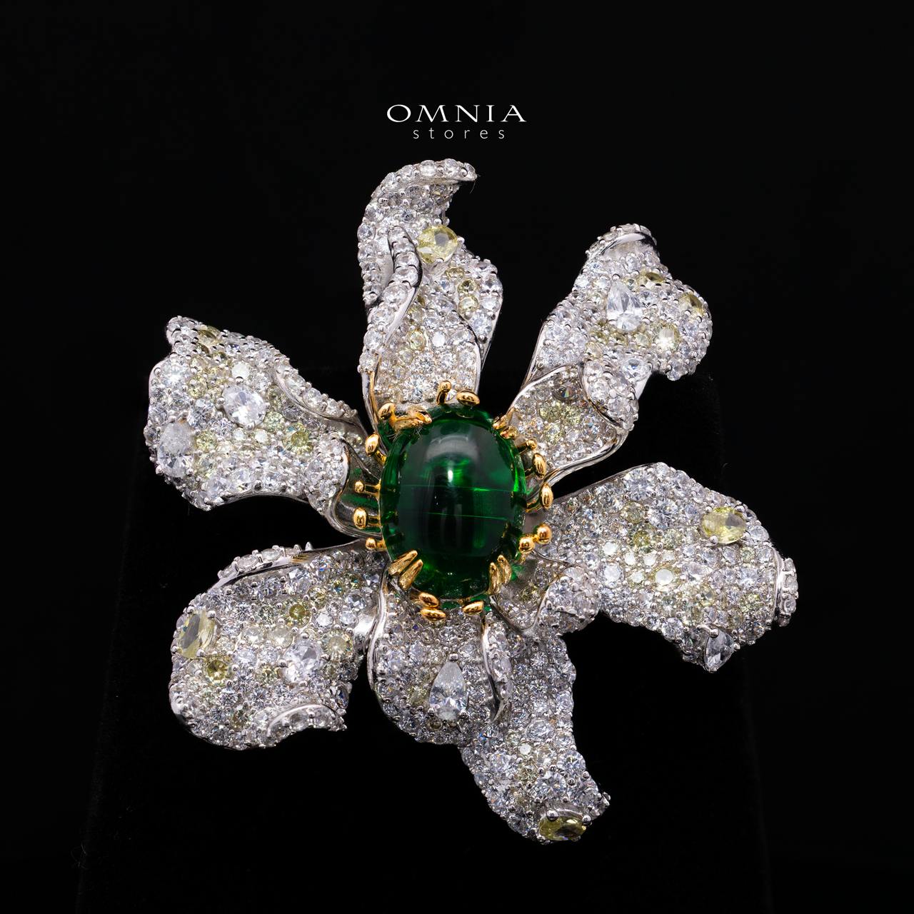 Nymeria Emerald Green Brooch with High-Quality Premium Simulated Diamonds in 925 Sterling Silver