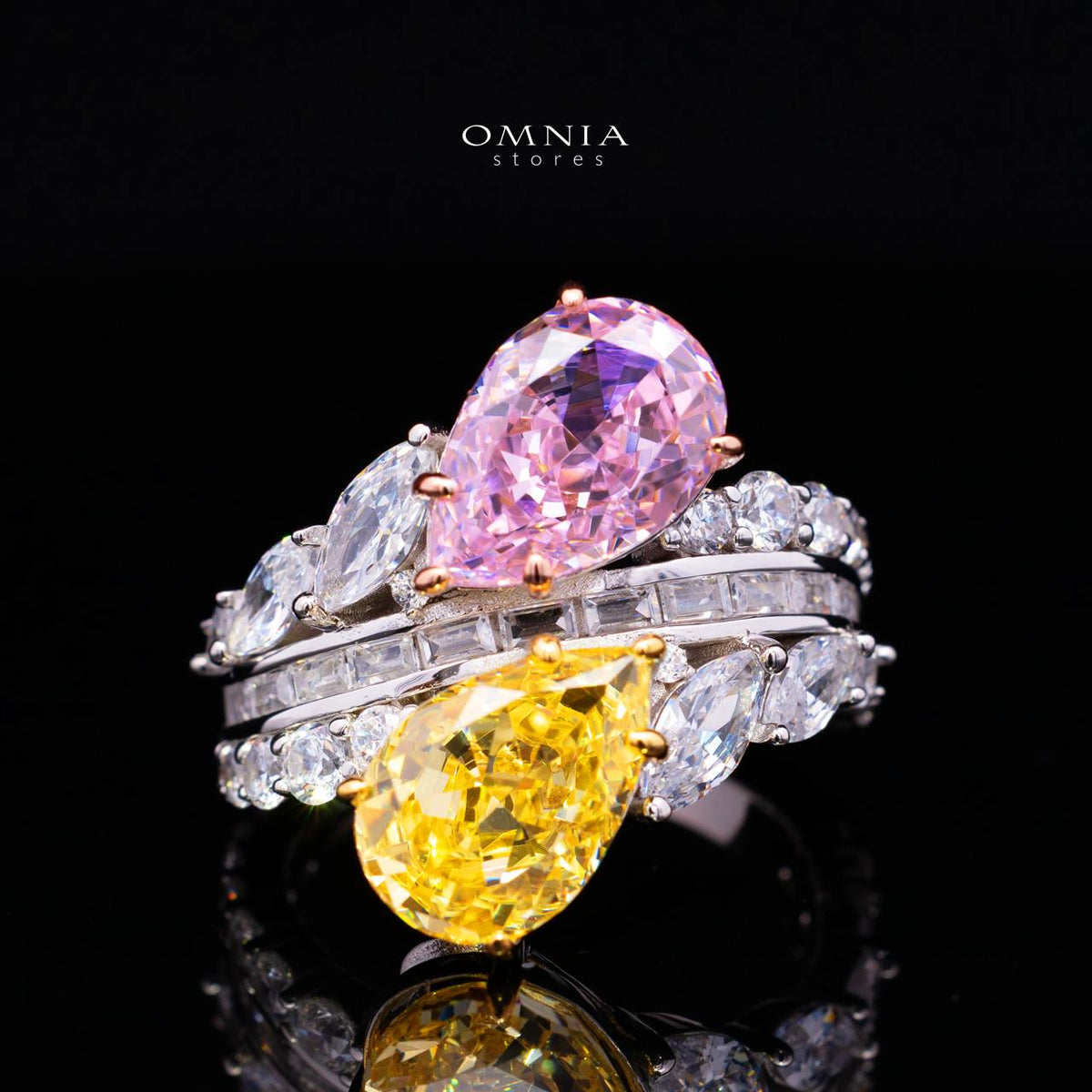 Marielle Pink and Yellow Pear-Cut Ring in 925 Silver with Premium Simulated Diamond