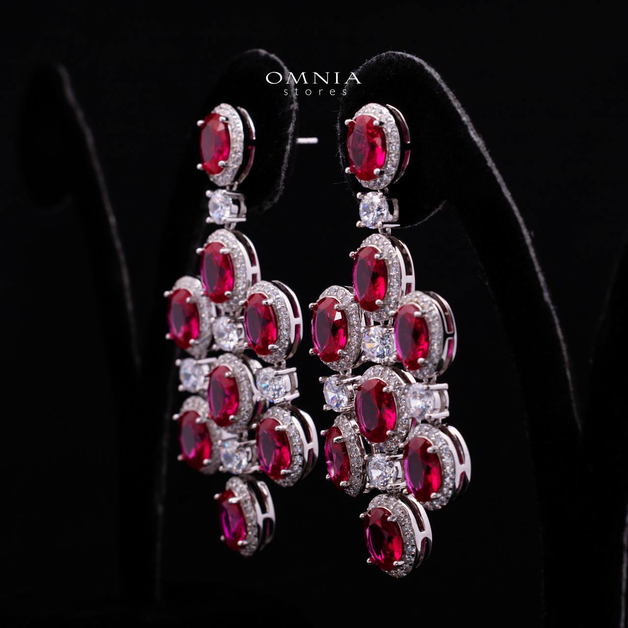 Olyssia Red Drop Earrings with High-Quality Premium Simulated Diamonds in 925 Sterling Silver