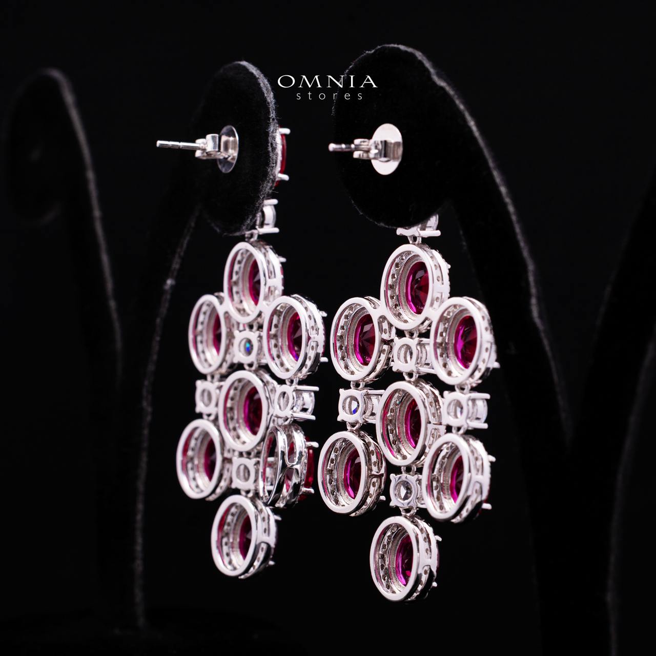 Olyssia Red Drop Earrings with High-Quality Premium Simulated Diamonds in 925 Sterling Silver