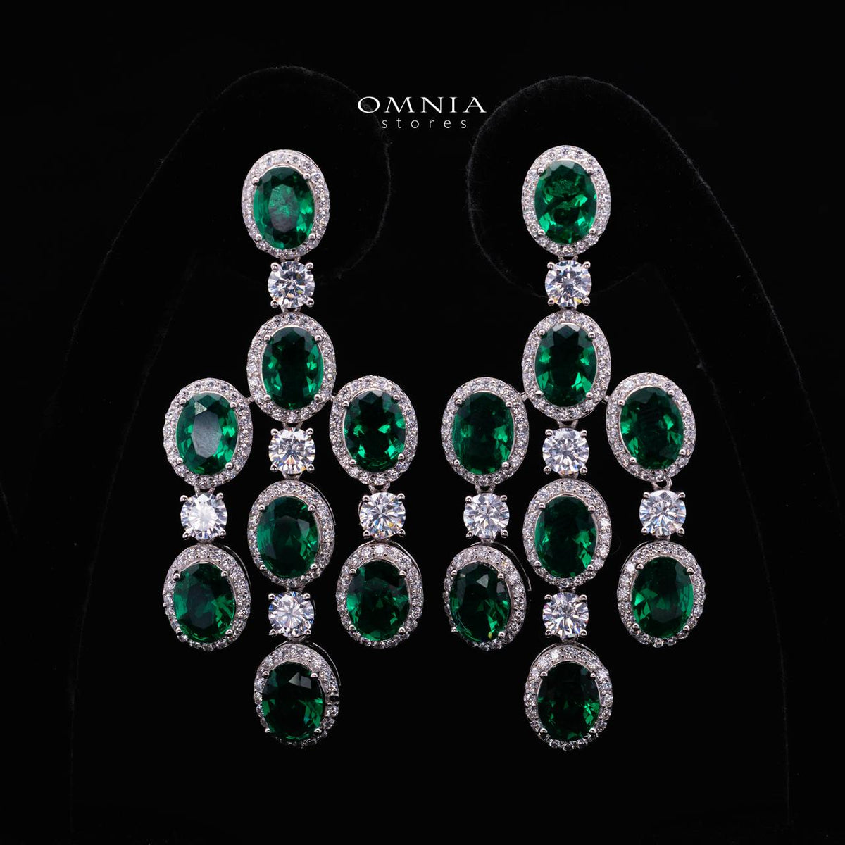 Olyssia Green Drop Earrings with High-Quality Premium Simulated Diamonds in 925 Sterling Silver