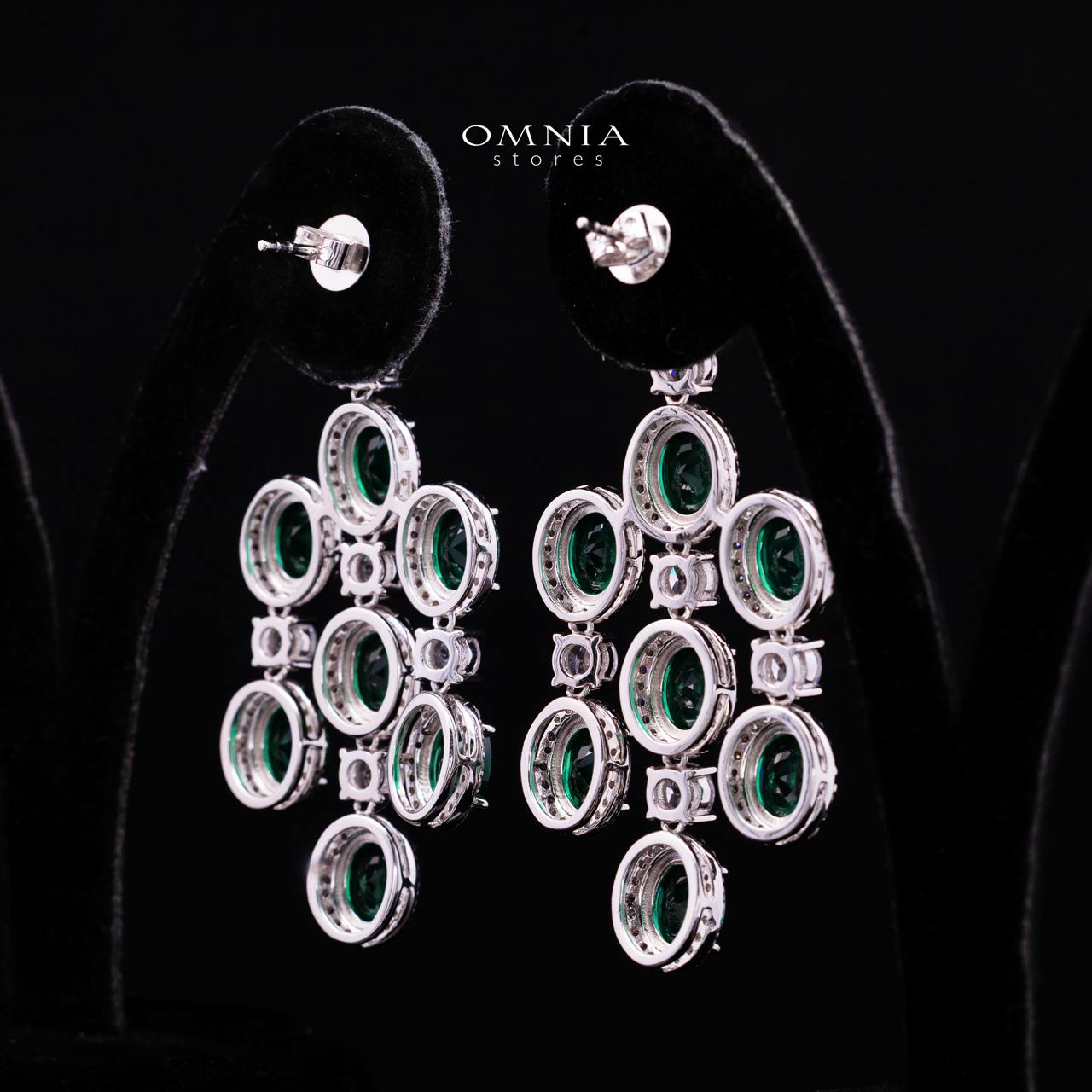 Olyssia Green Drop Earrings with High-Quality Premium Simulated Diamonds in 925 Sterling Silver
