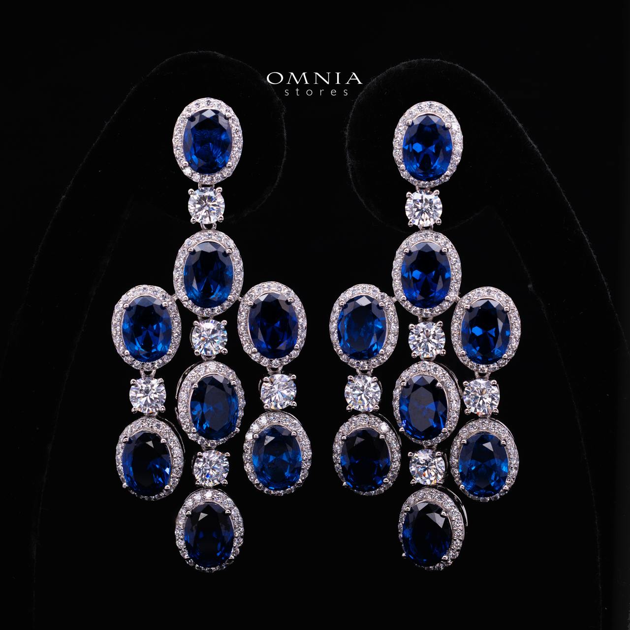 Olyssia Blue Drop Earrings with High-Quality Premium Simulated Diamonds in 925 Sterling Silver