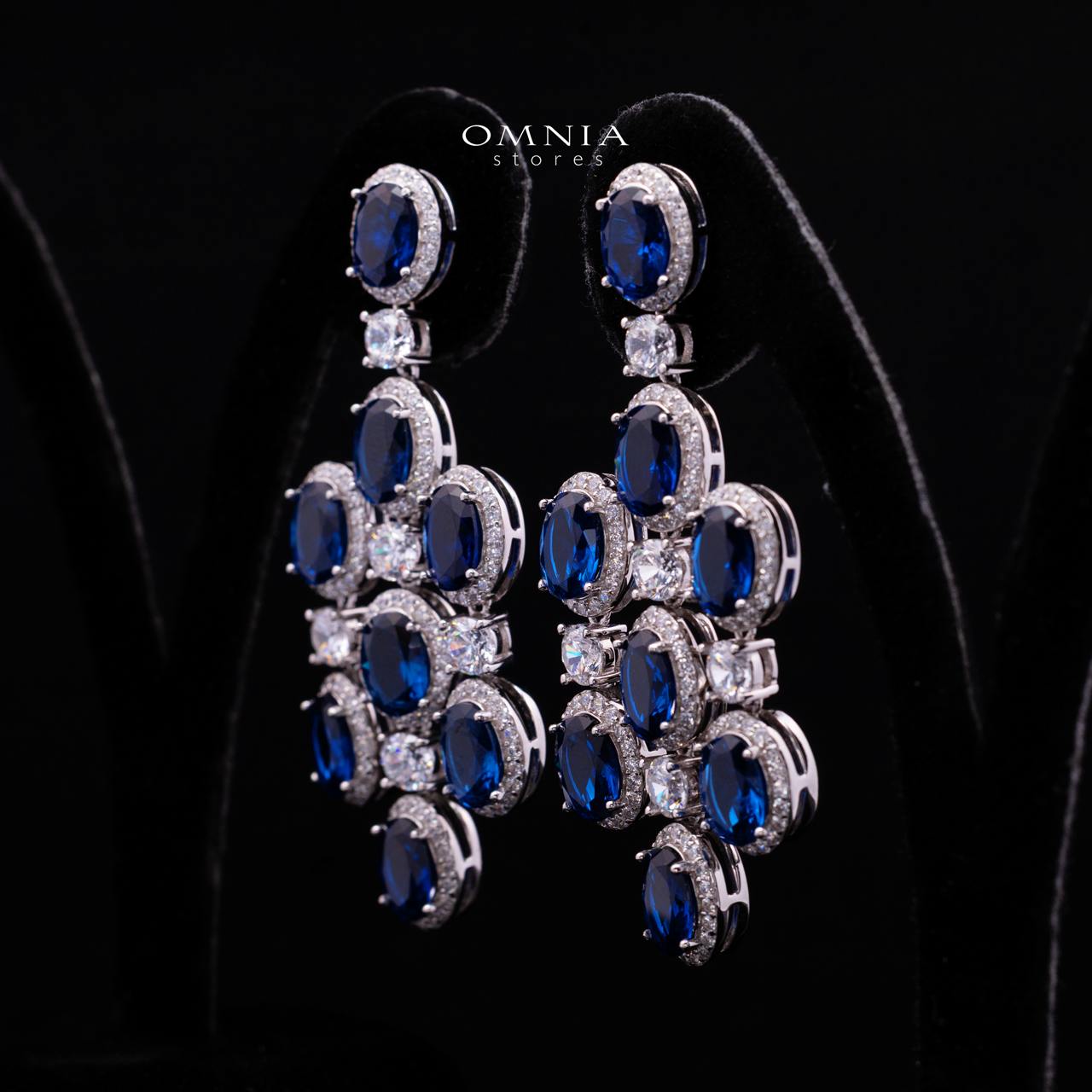 Olyssia Blue Drop Earrings with High-Quality Premium Simulated Diamonds in 925 Sterling Silver