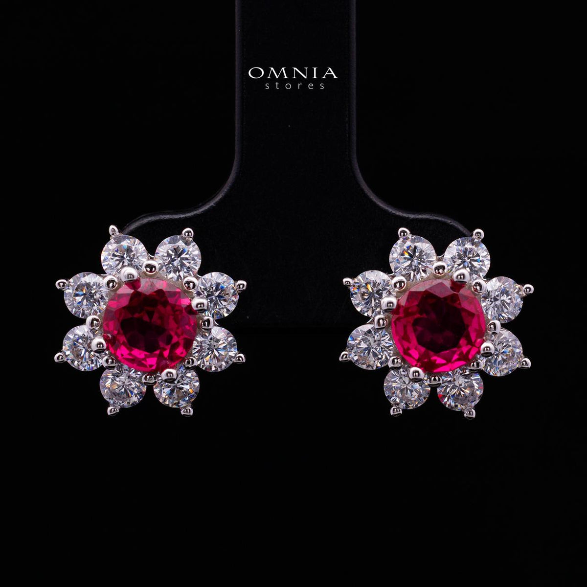 Talyra Red Flower Earrings with High-Quality Premium Simulated Diamonds in 925 Sterling Silver