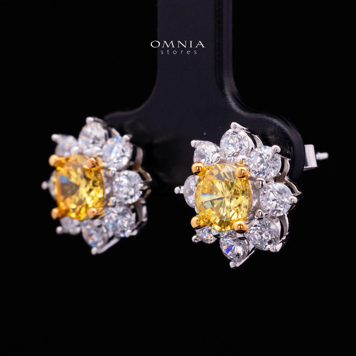 Talyra Yellow Flower Earrings with High-Quality Premium Simulated Diamonds in 925 Sterling Silver