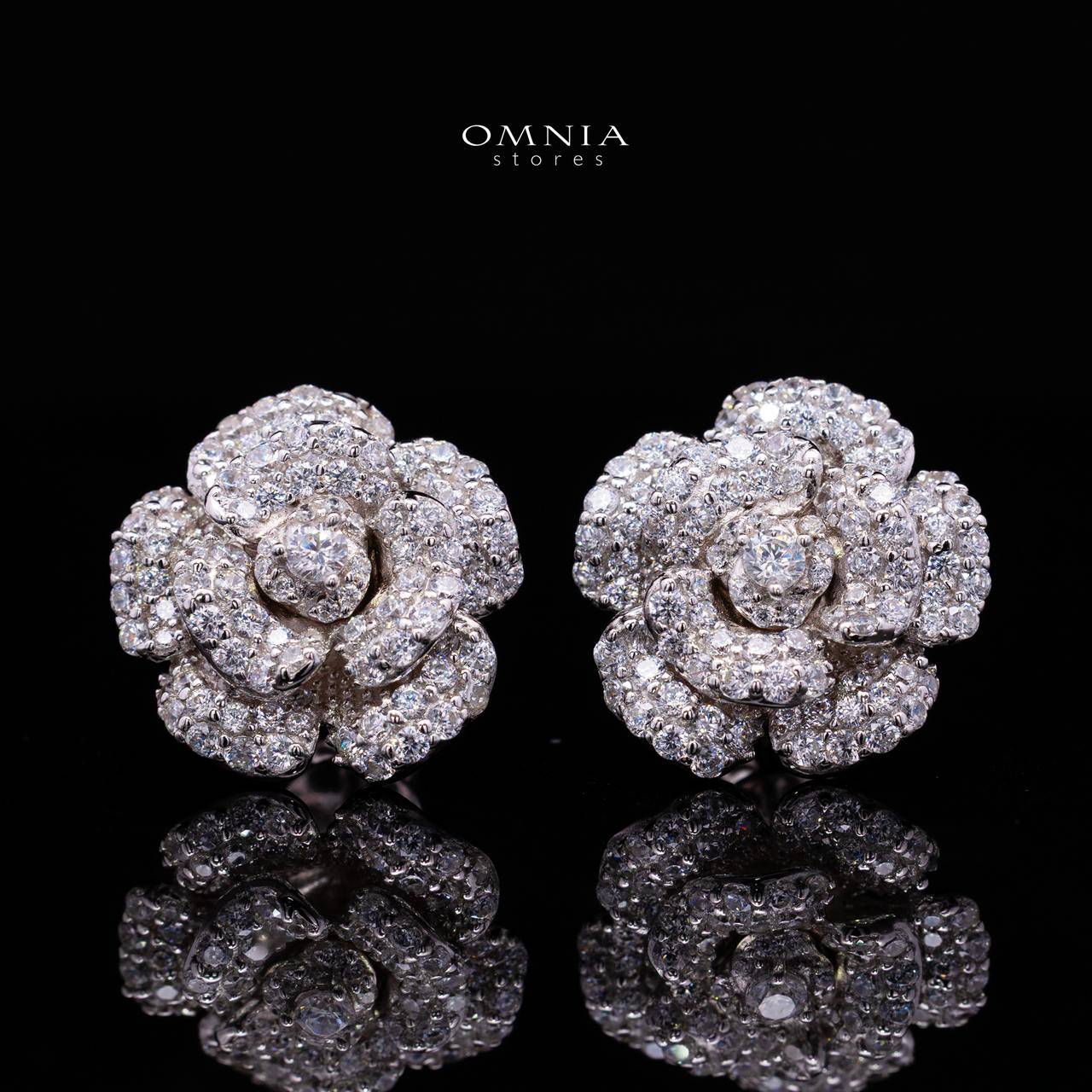 Safiyah White Rose Stud Earrings 925 Sterling Silver | Premium Brilliant-Cut Simulated Diamonds