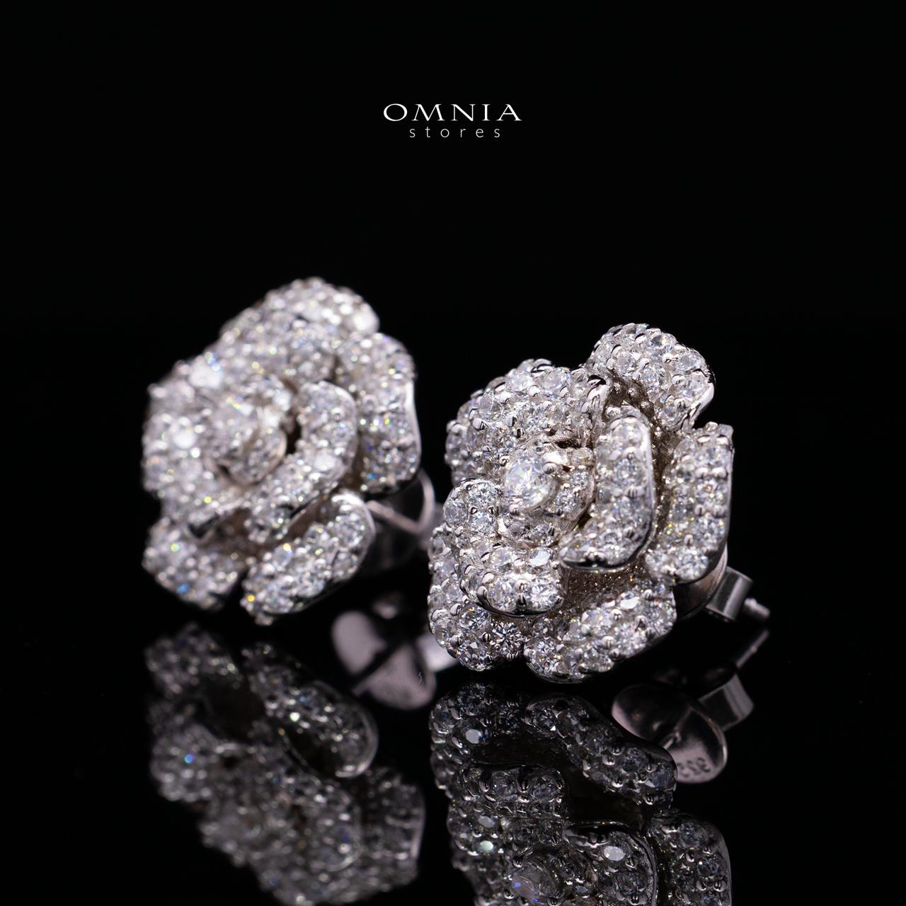 Safiyah White Rose Stud Earrings 925 Sterling Silver | Premium Brilliant-Cut Simulated Diamonds
