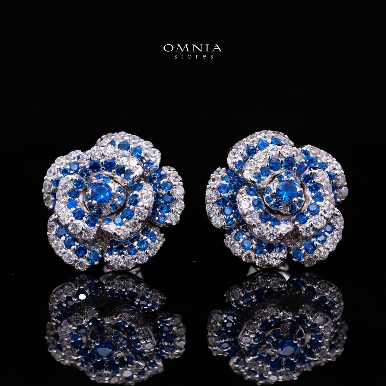 Safiyah Blue Rose Stud Earrings 925 Sterling Silver | Premium Brilliant-Cut Simulated Diamonds