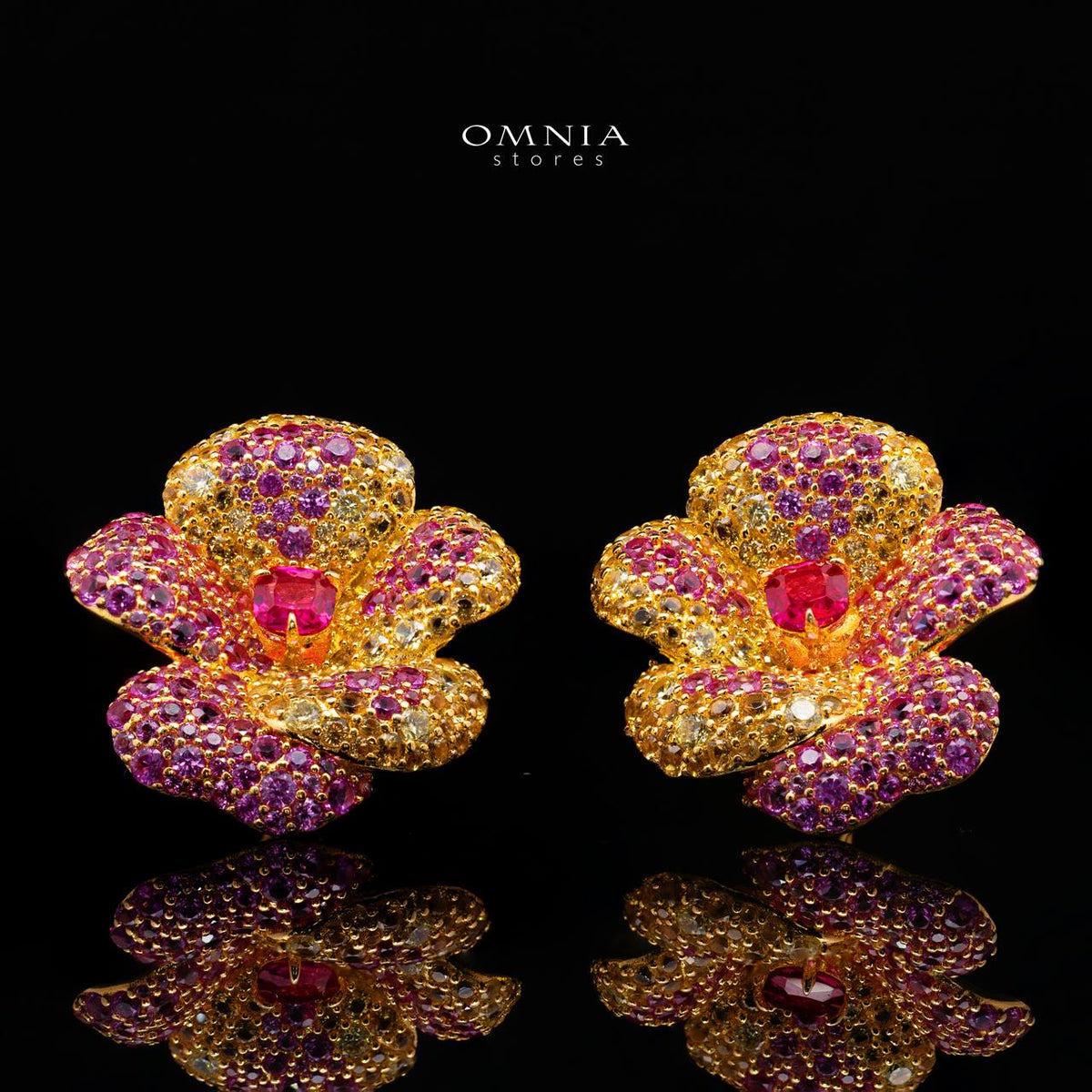 Atiya Multicolor Floral Clip Earrings 925 Sterling Silver | Premium Multi-Tone Simulated Diamonds
