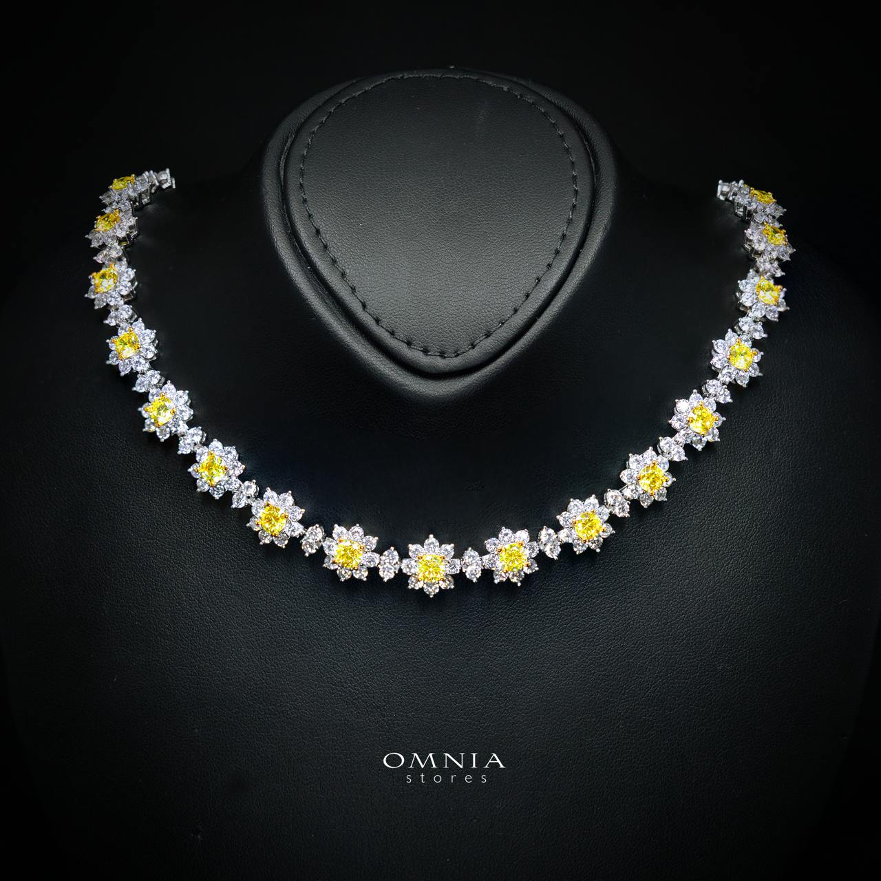 Talyra Yellow Flower Necklace with High-Quality Premium Simulated Diamonds in 925 Sterling Silver