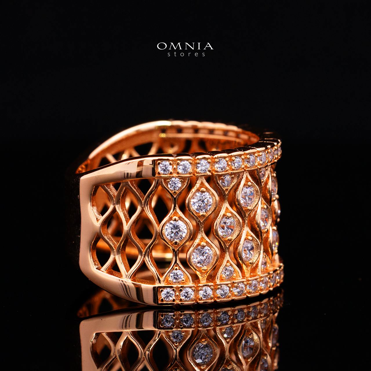 Novaria Gold Ring with High-Quality Premium Simulated Diamonds in 925 Sterling Silver