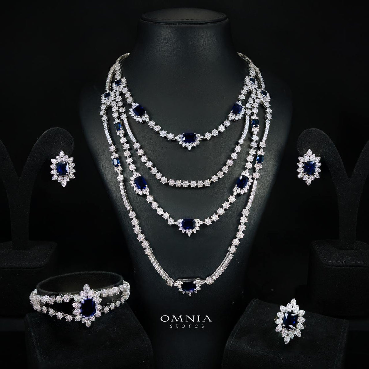 Blair Blue Luxury Bridal Full Set in High Quality Simulated Diamonds