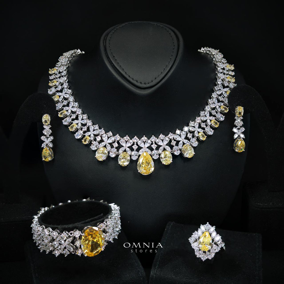 Suhana Yellow Bridal Full Set in High Quality Simulated Diamonds
