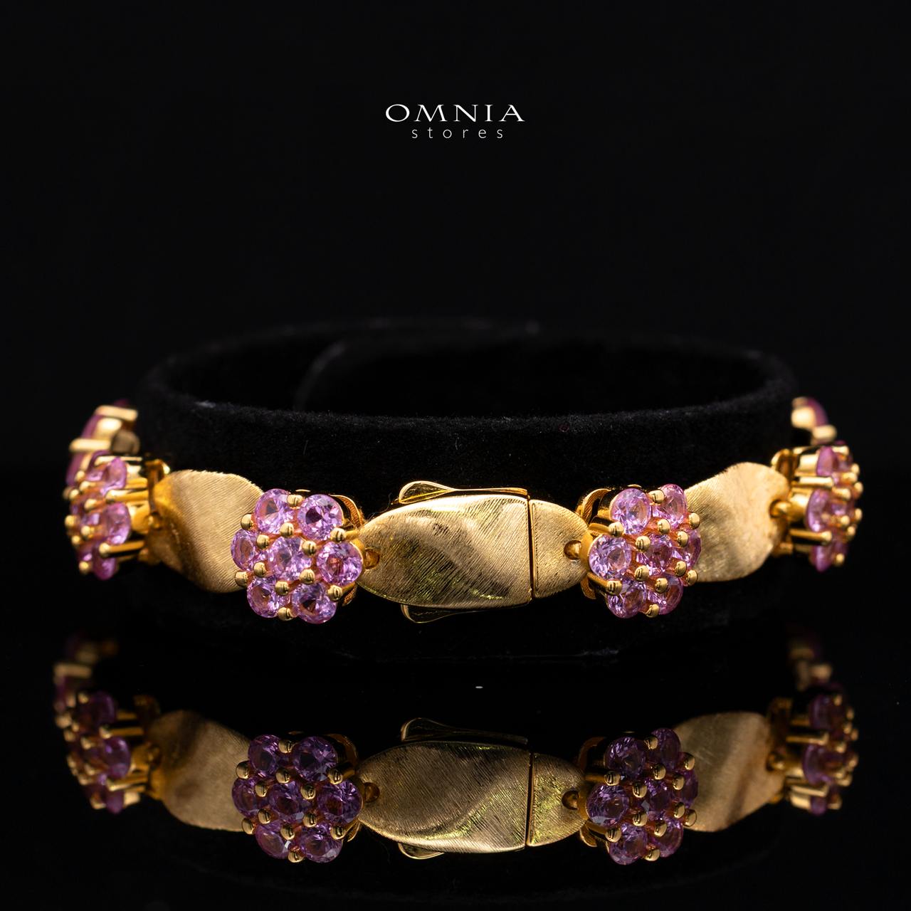Mireyah Pink Floral Cluster Gold-Plated Bracelet with Premium Simulated Diamonds and Certificate in 925 Sterling Silver