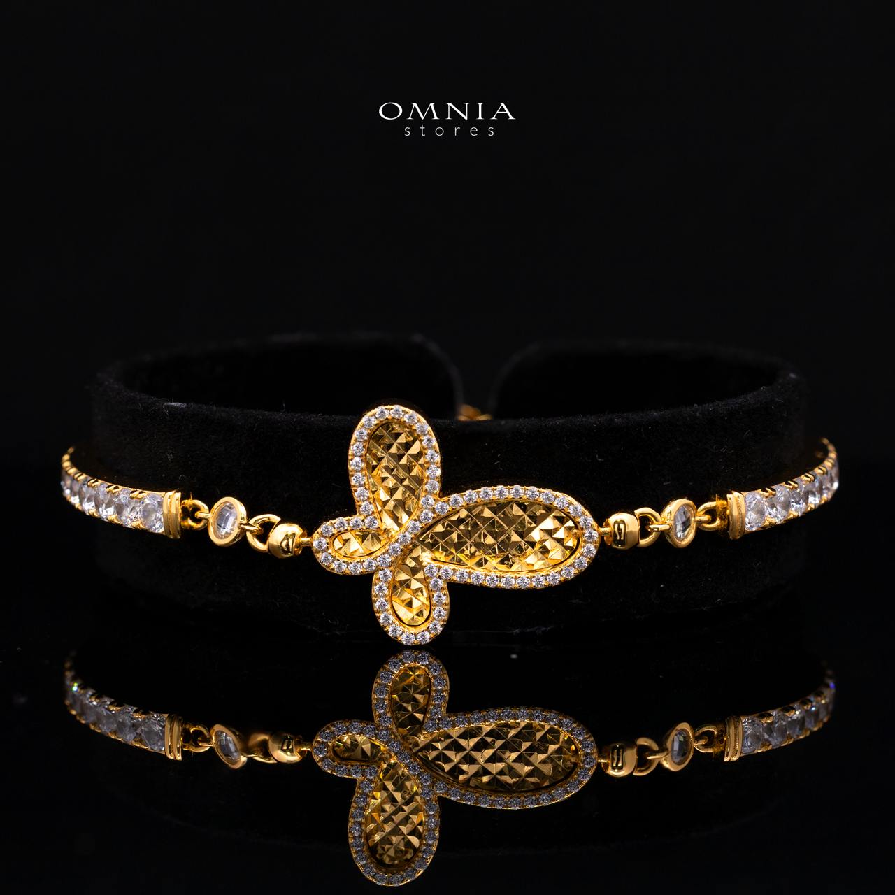 Azaria Butterfly Halo Gold-Plated Bracelet with Premium Simulated Diamonds and Certificate in 925 Sterling Silver