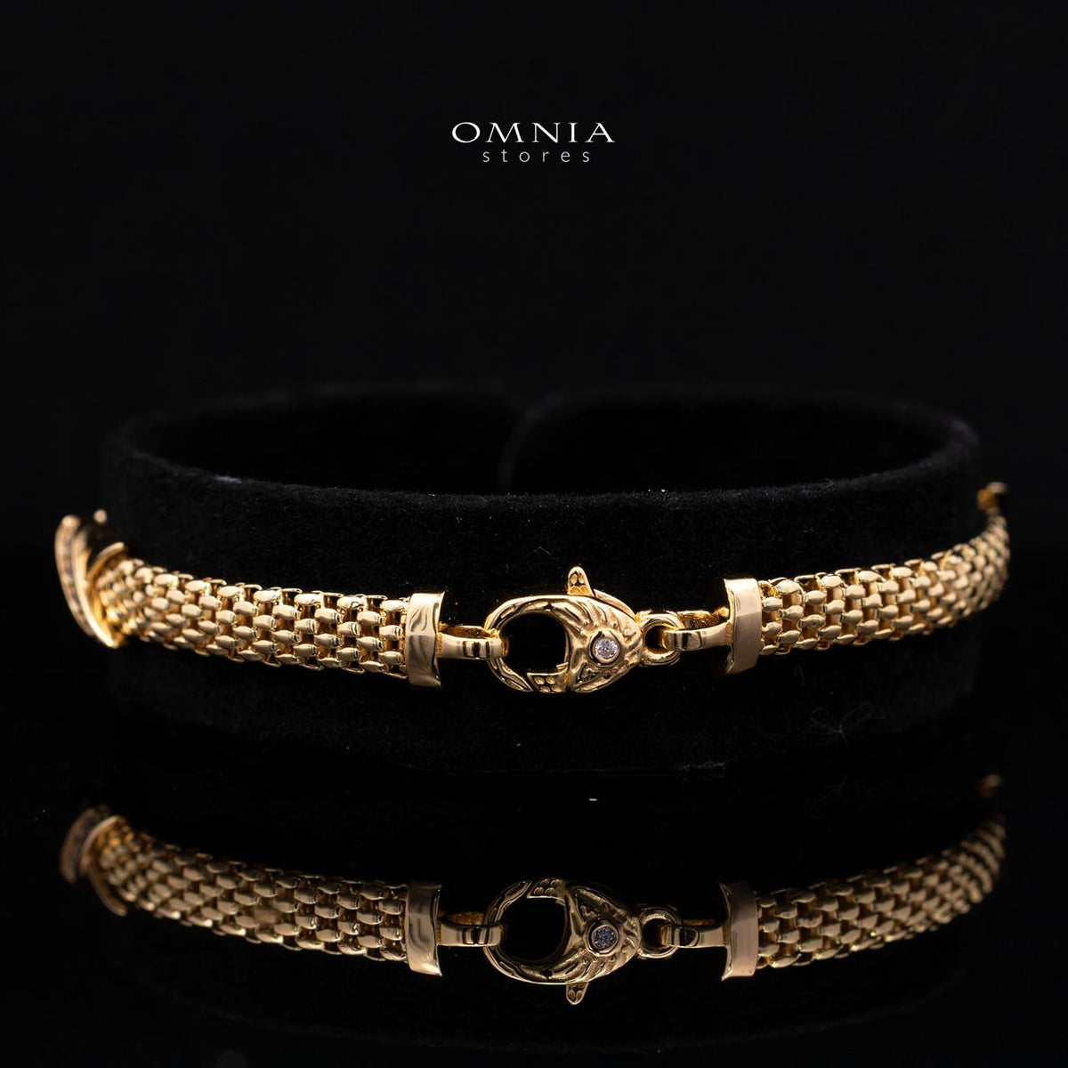 Cyrene Mesh Chain X-Cross Gold-Plated Bracelet with Premium Simulated Diamonds and Certificate in 925 Sterling Silver