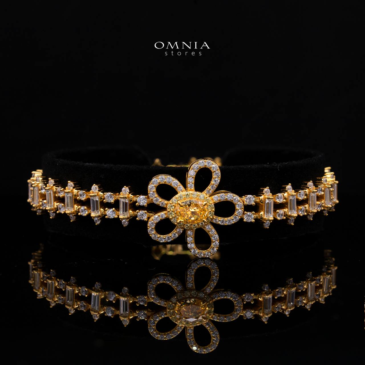 Lunessa Flower Bracelet with Premium Simulated Diamonds and Certificate in 925 Sterling Silver