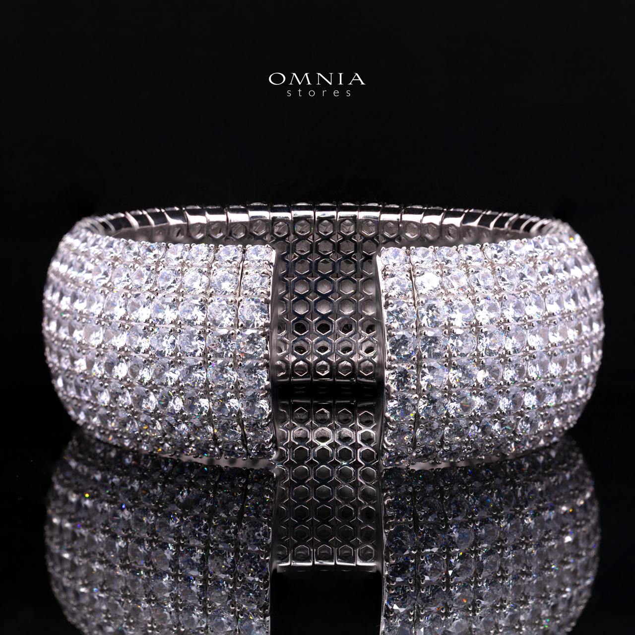 Maelynn Wide Cuff Bangle with Premium Simulated Diamonds and Certificate in 925 Sterling Silver