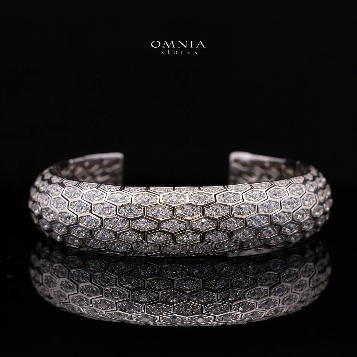 Novalie Honeycomb Geometric Bangle with Premium Simulated Diamonds and Certificate in 925 Sterling Silver