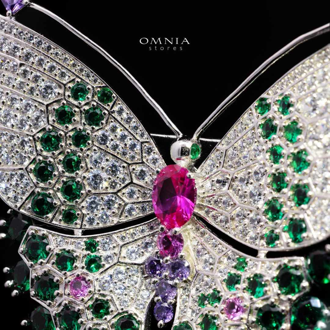 Omnia Nafisa Multi Color Butterfly Silver brooch in 925 Silver High Quality Simulated Diamonds Stones