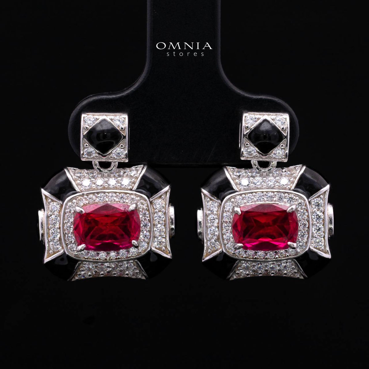 Velanora Ruby Red Stud Earrings with High Quality Premium in 925 Sterling Silver