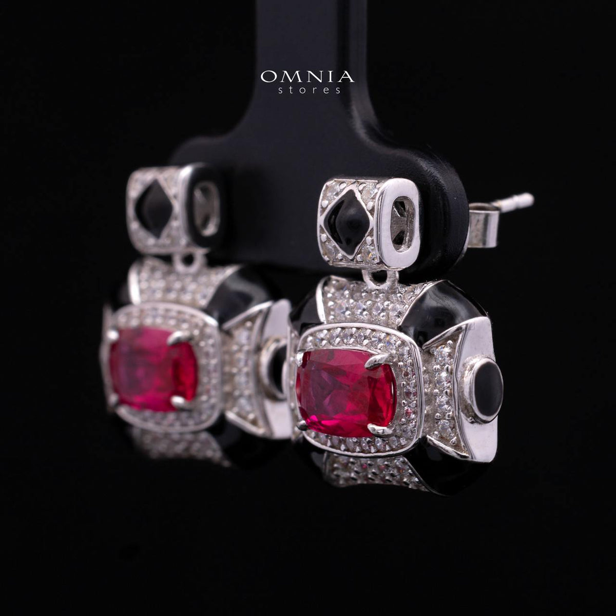 Velanora Ruby Red Stud Earrings with High Quality Premium in 925 Sterling Silver