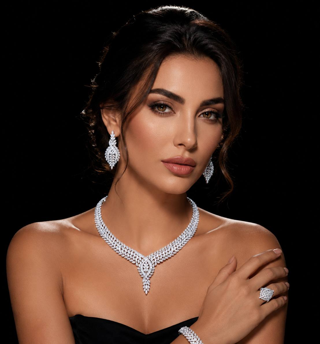 Areyana White Luxury Bridal Full Set with High-Quality Simulated Diamonds and Rhodium Plating