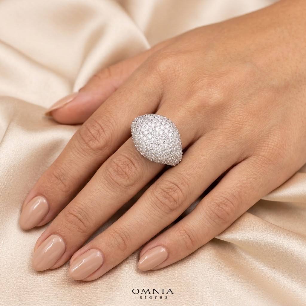 Galla White Moissanite Signature Cluster Dome Ring – Rhodium-Plated 925 Silver