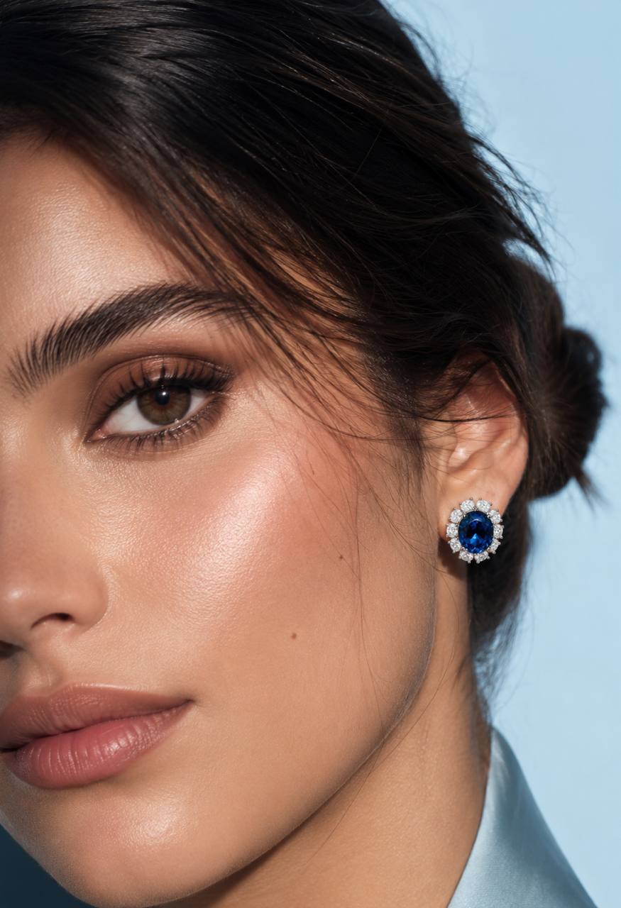 Jumana Lab Grown Sapphire Blue Stone With GRC Certified Earrings in 925 Silver