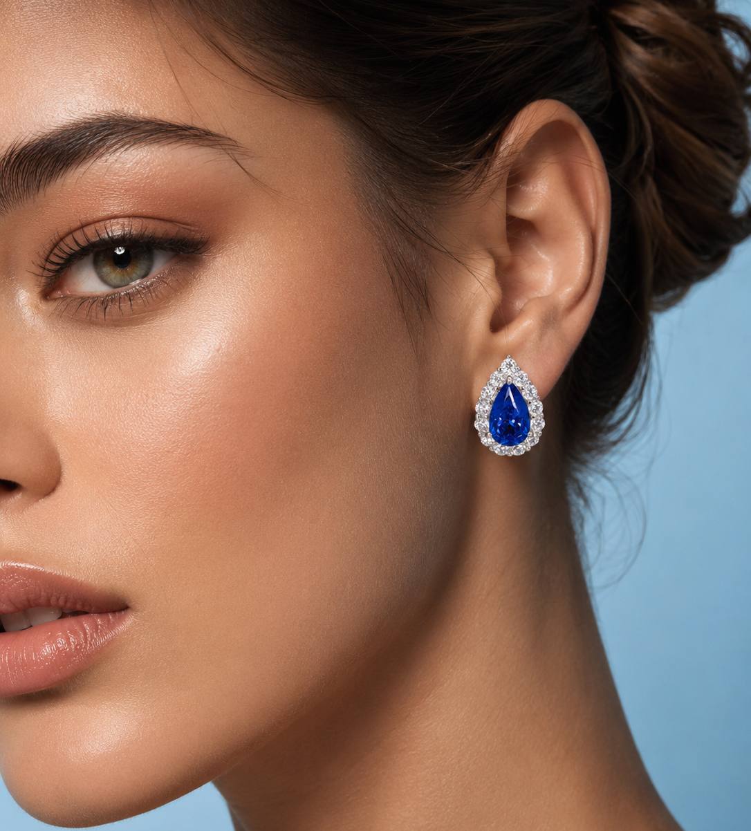 Emoni Blue Pear Cut Certified Lab Crafted Earrings With High Quality 925 Silver