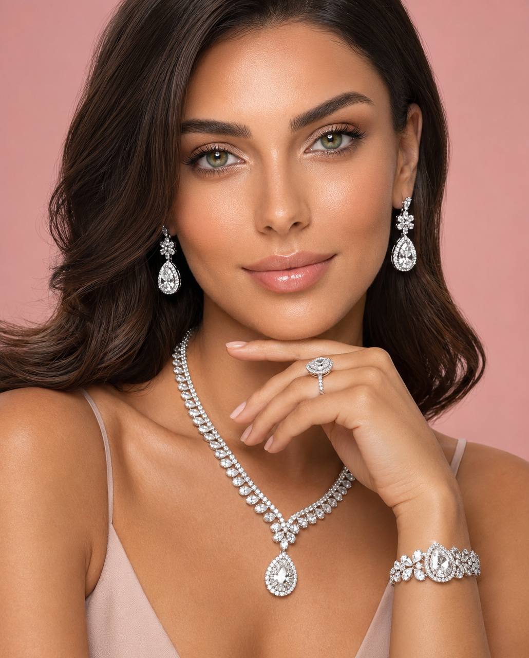 Valerie White Luxury Bridal Full Set in High-Quality Rhodium-Plated Finish with Premium Zircon Stones