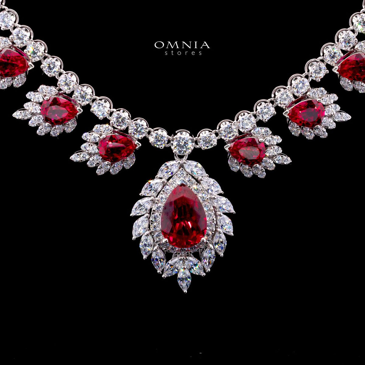 Carolina Lab-Grown Red Ruby Necklace with GRC Certificate in 925 Sterling Silver