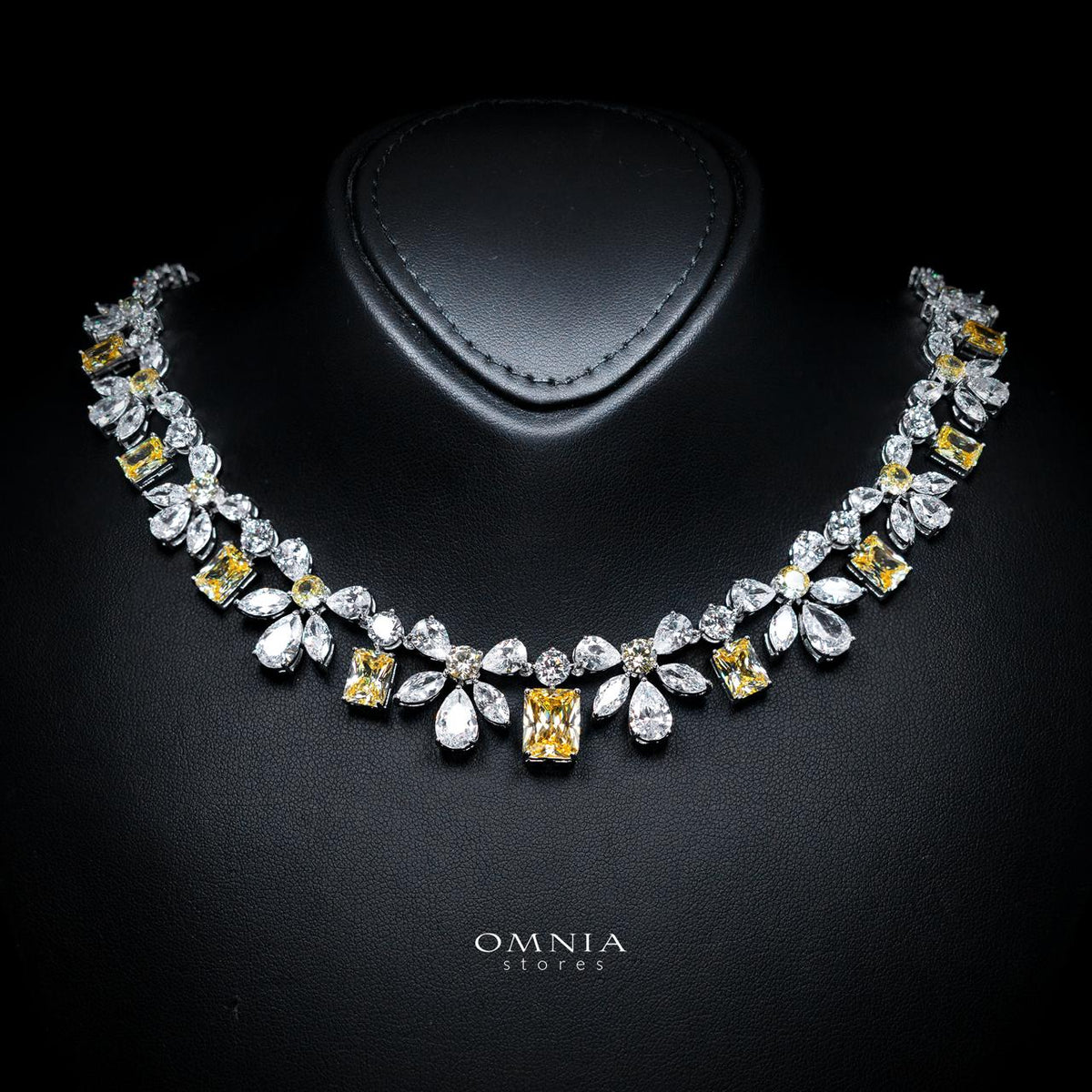 Rizza Yellow Luxury Bridal Full Set with High-Quality Simulated Diamonds – Rhodium Plated