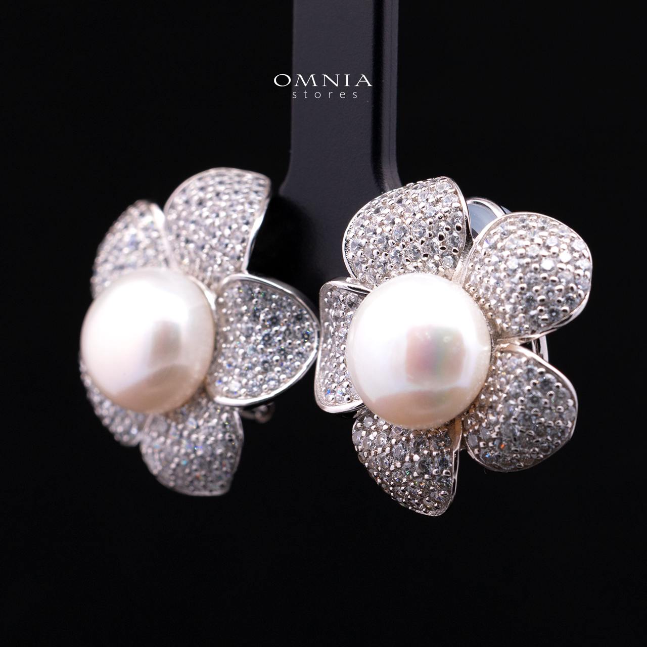 Najaah Floral Fresh Water Pearl Earring in 925 Silver with High-Quality Simulated Diamonds
