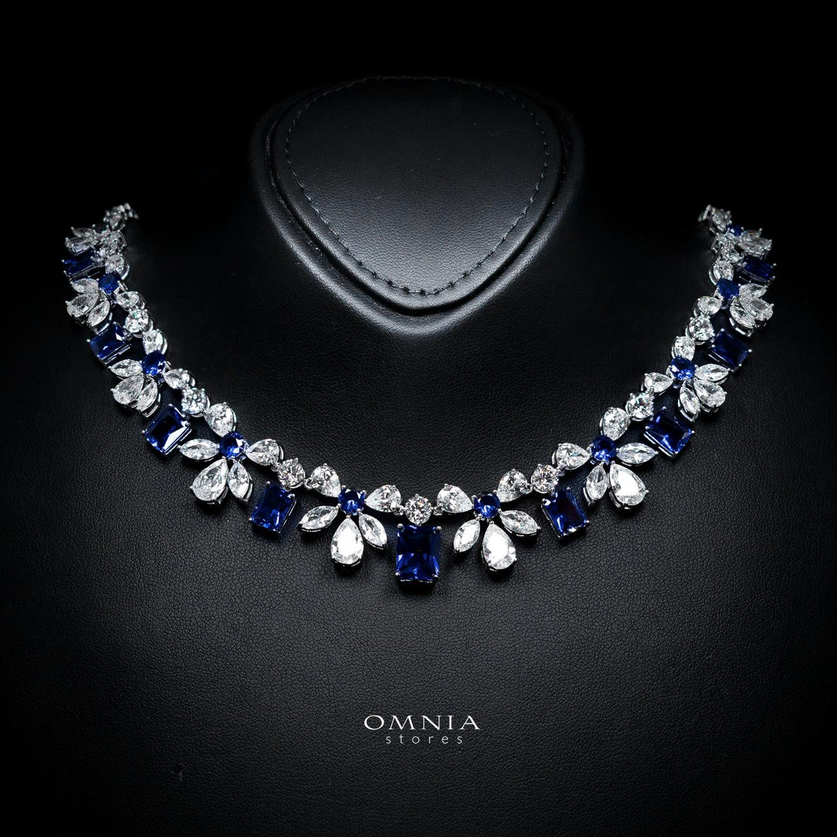 Rizza Blue Luxury Bridal Full Set with High-Quality Simulated Diamonds – Rhodium Plated